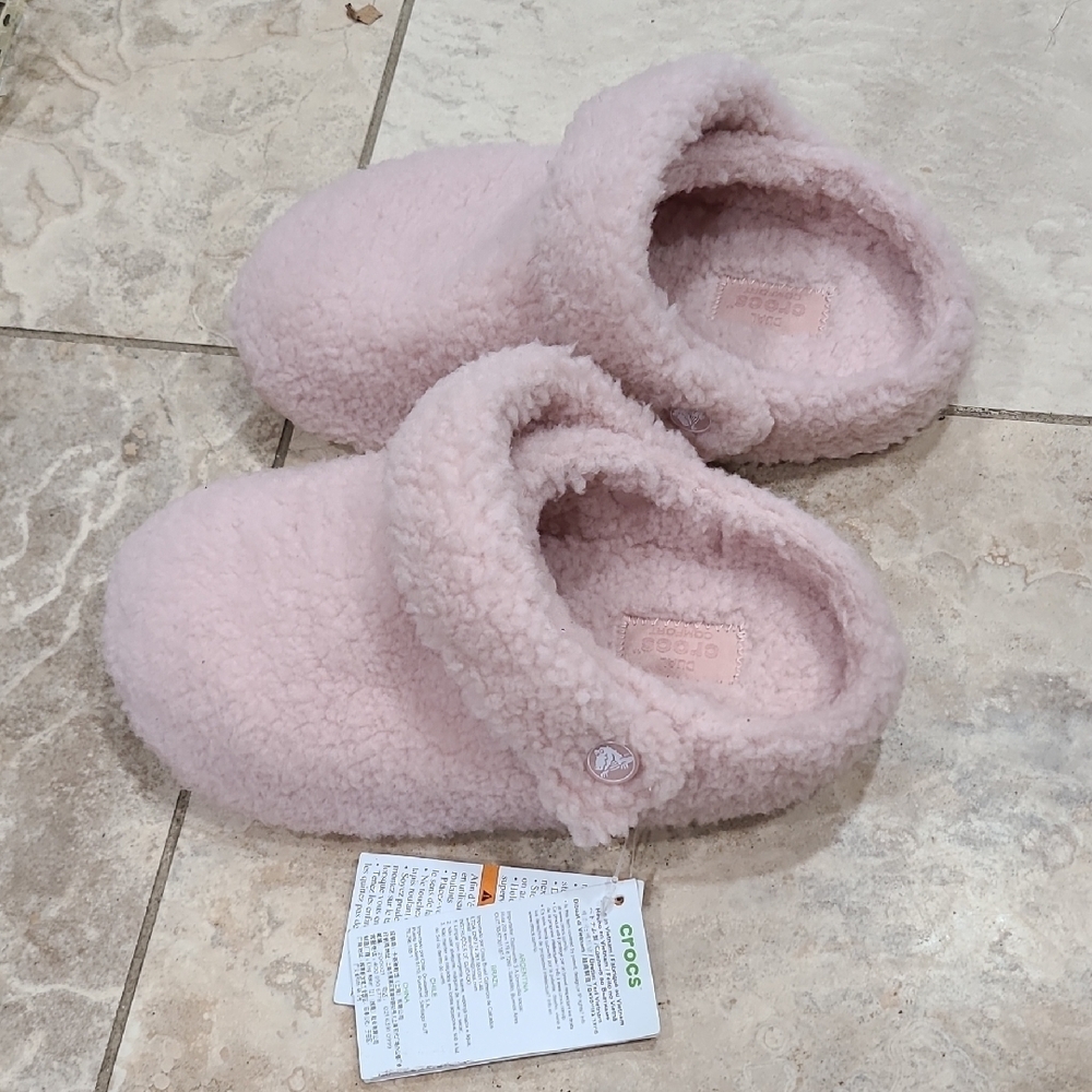 CROCS Women's Pink Fuzzy Slippers - Picture 5 of 9